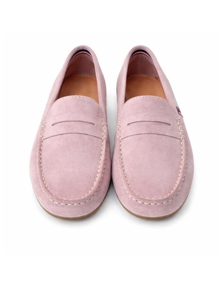 Pink suede women's moccasins