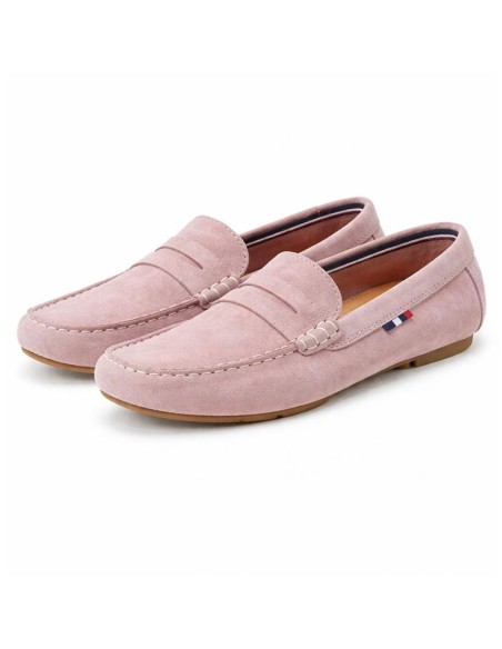Pink suede women's moccasins