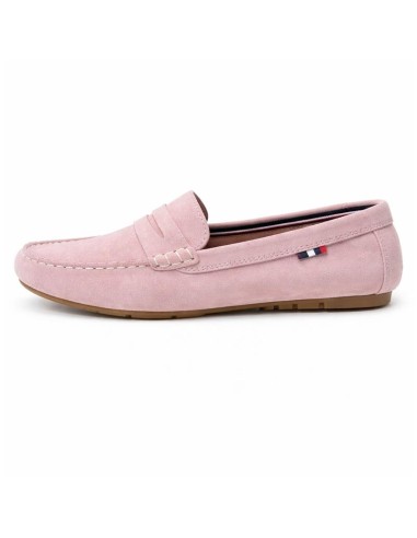 Pink suede women's moccasins