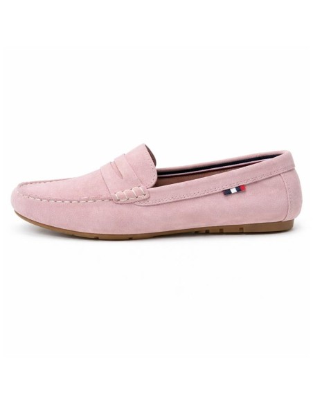 Pink suede women's moccasins