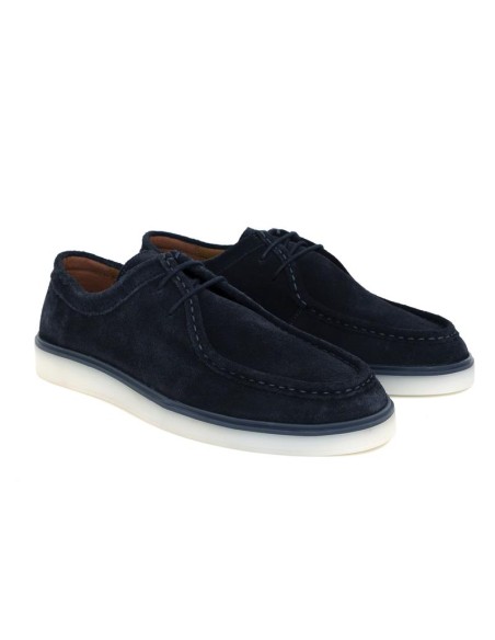 Mocasín de ante con cordón de piel color azul