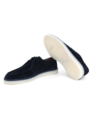 Mocasín de ante con cordón de piel color azul