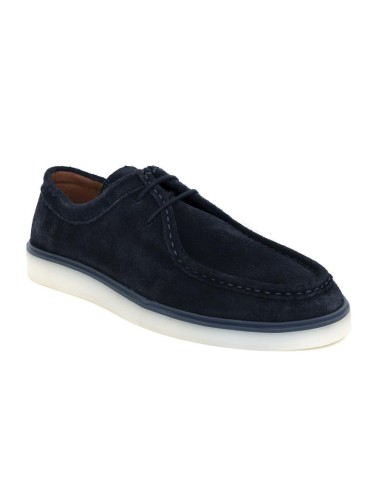 Mocasín de ante con cordón de piel color azul