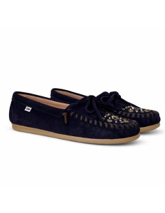 Mocasines de mujer de ante con remaches color azul