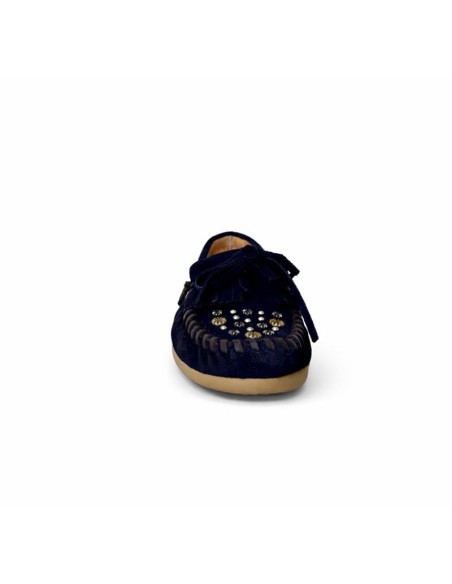Mocasines de mujer de ante con remaches color azul