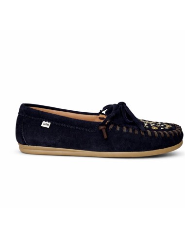 Mocasines de mujer de ante con remaches color azul