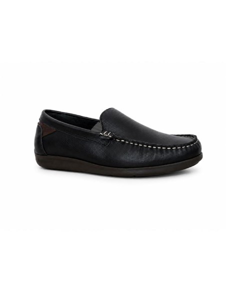Mocasín de piel con aplique metálico color azul