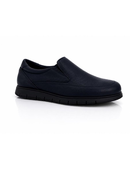 Mocasín de piel con aplique metálico color azul