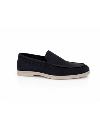 Mocasín de nobuck con aplique metálico color azul