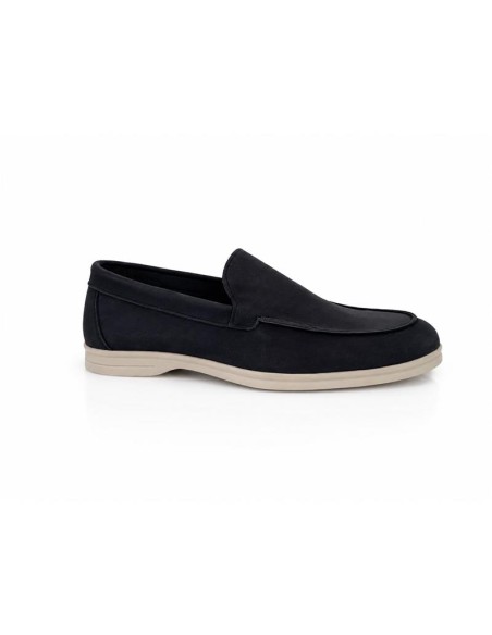 Mocasín de nobuck con aplique metálico color azul