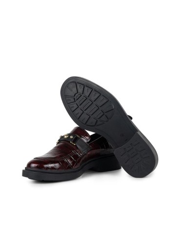 Burgundy leather women's moccasins