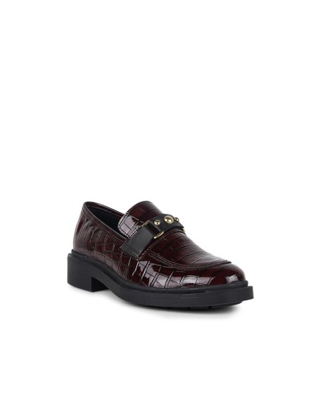Burgundy leather women's moccasins
