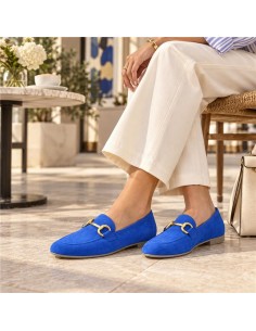 Mocasines de mujer de ante con antifaz color azul