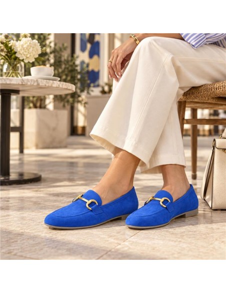 Mocasines de mujer de ante con antifaz color azul
