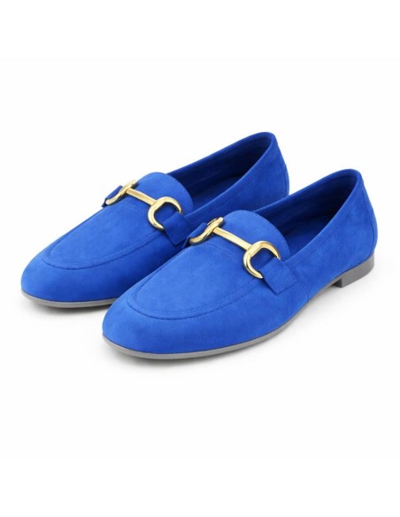 Mocasines de mujer de ante con antifaz color azul