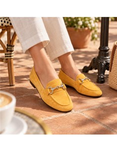 Orange suede women's moccasins