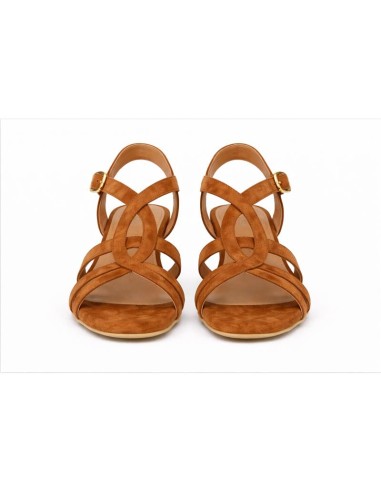 Sandalias de mujer de ante con hebilla color cuero