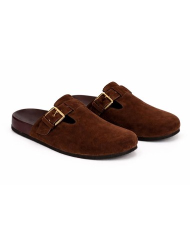 Sandalias de mujer de ante con hebilla color marrón