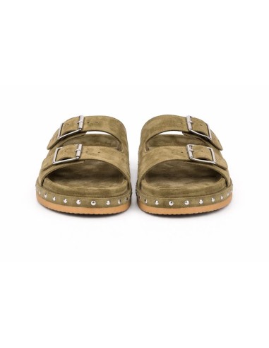 Sandalias de mujer de ante con hebilla color verde