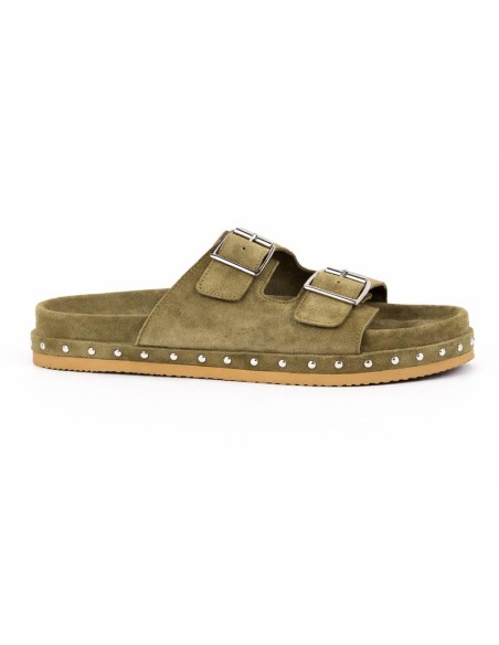 Sandalias de mujer de ante con hebilla color verde