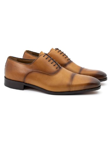 Oxford de piel de costura vuelta color cuero VANITO-G-COGNAC