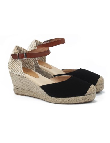 black suede and plain leather espadrilles for women W-AFELA-NEGRO