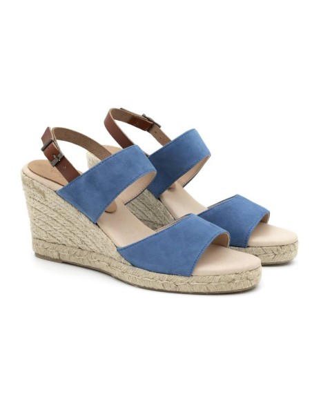 Blue suede leather and plain leather espadrilles for women