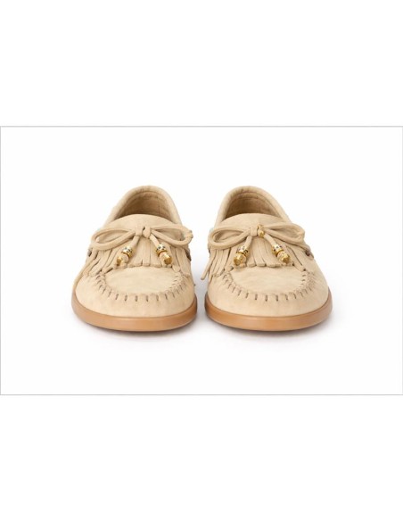 Beige suede women's moccasins