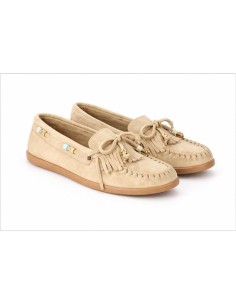 Mocasines de mujer de ante con flecos color beige 2
