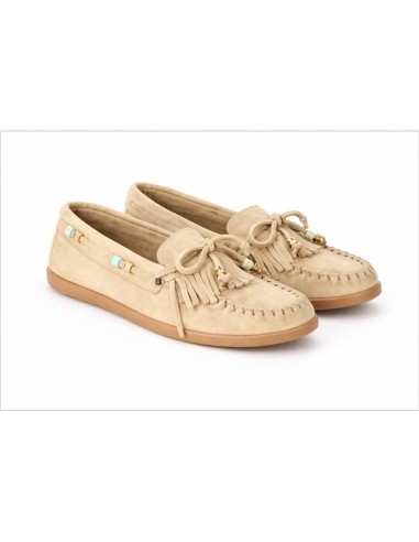 Mocasines de mujer de ante con flecos color beige
