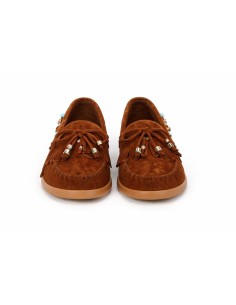 Mocasines de mujer de ante con flecos color marrón