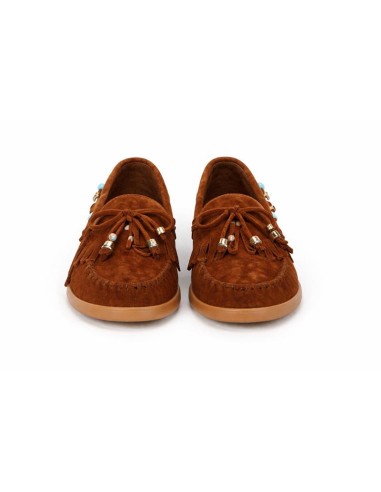 Mocasines de mujer de ante con flecos color marrón