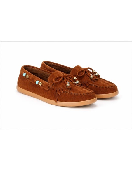 Mocasines de mujer de ante con flecos color marrón