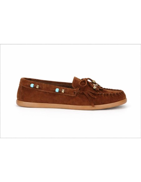Mocasines de mujer de ante con flecos color marrón