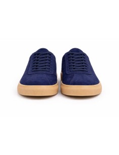 Sneakers de ante con cordones en contraste color azul