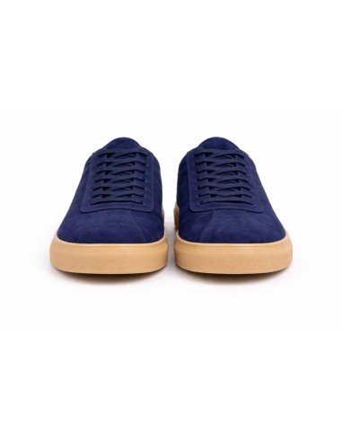 Sneakers de ante con cordones en contraste color azul