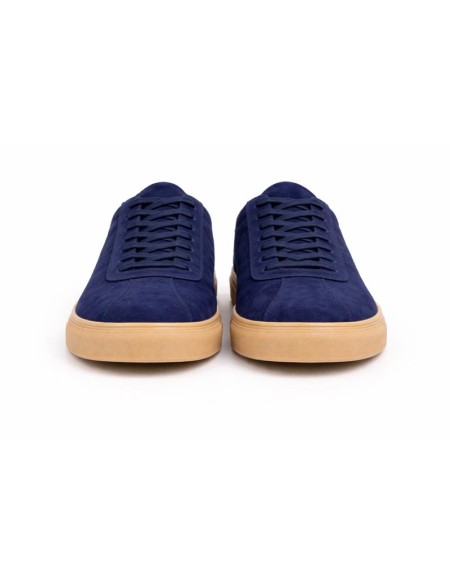 Sneakers de ante con cordones en contraste color azul