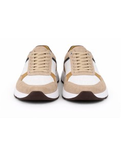 Sneakers de ante con cordones en contraste color beige