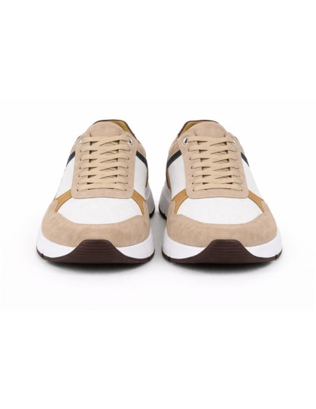 Sneakers de ante con cordones en contraste color beige