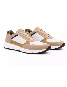 Sneakers de ante con cordones en contraste color beige 2