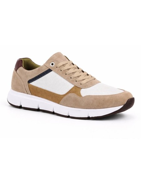Sneakers de ante con cordones en contraste color beige
