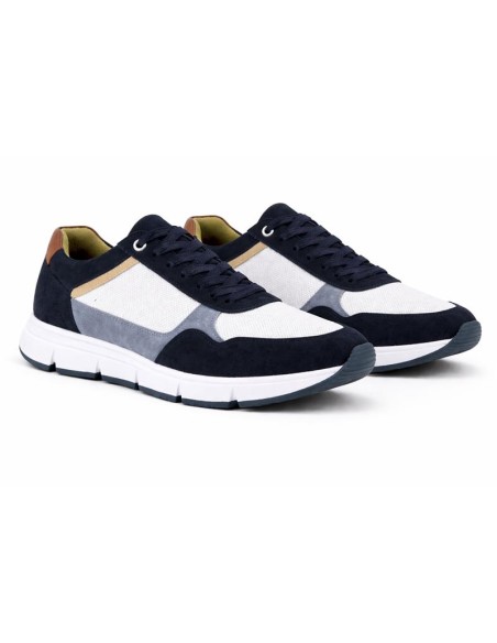 Sneakers de ante con cordones en contraste color azul