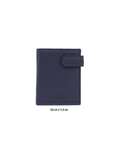 Cartera de piel cosido artesano color azul