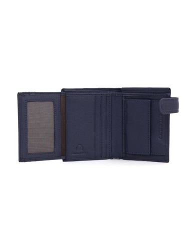Cartera de piel cosido artesano color azul