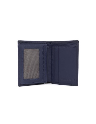 Cartera de piel cosido artesano color azul