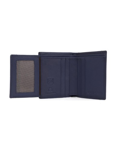 Cartera de piel cosido artesano color azul