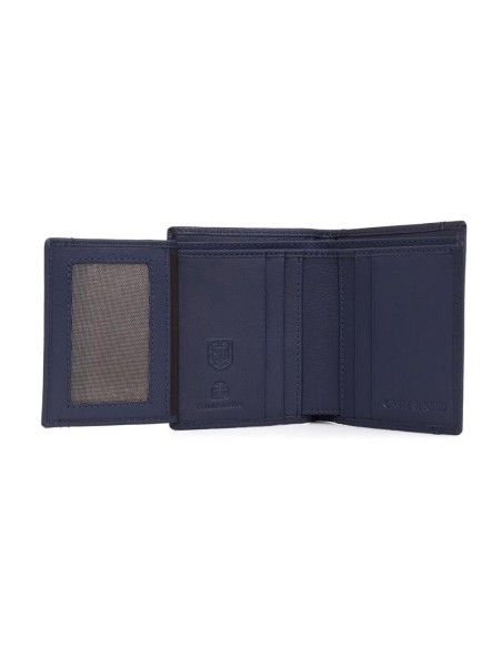Cartera de piel cosido artesano color azul
