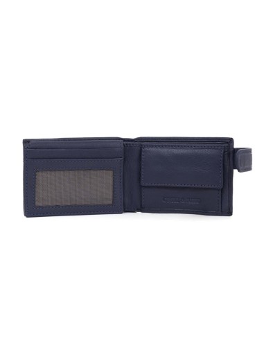 Cartera de piel cosido artesano color azul