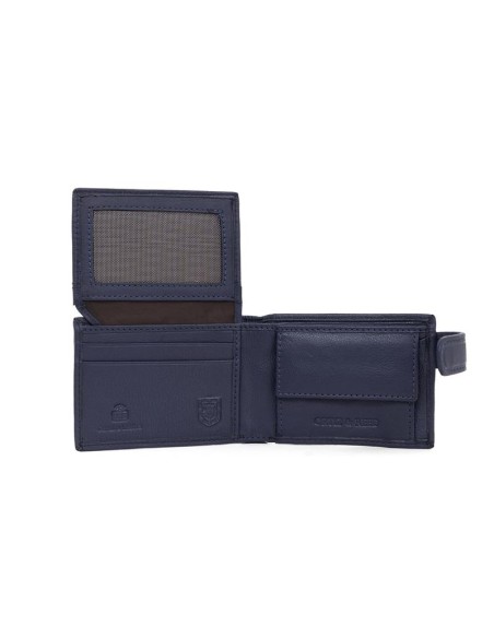 Cartera de piel cosido artesano color azul