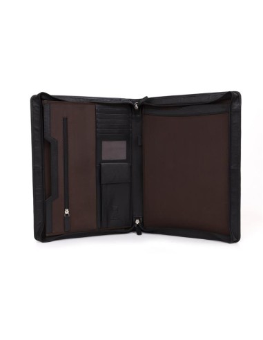 Portafolio Laptop de piel cosido artesano color negro